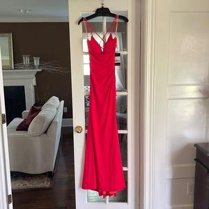 Selling prom dress!! Strappy Long Neon Coral Prom Dress by La Femme.
